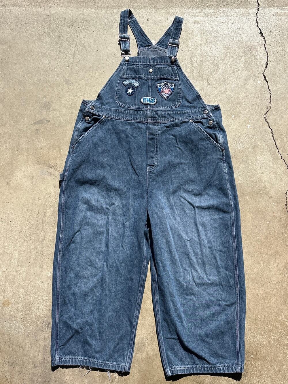 Y2K Eeyore patchwork denim bib overalls Women’s 1X Winnie the Pooh Disney Plus